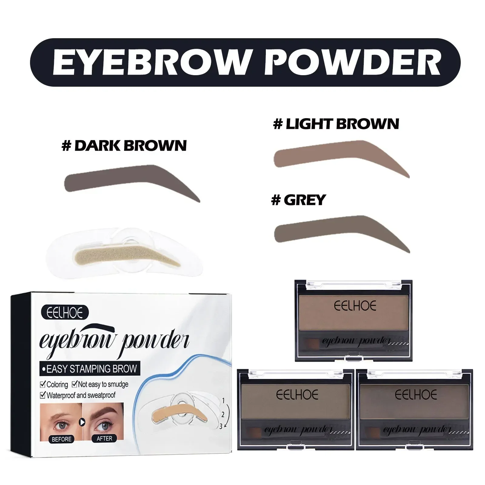 3Color Eyebrow Powder Palette Makeup Waterproof No Creasing Long-lasting Moisturizing No Separation Eye Brow Palette with Brush