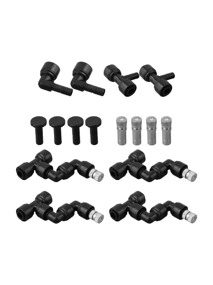 Reptile Misting Nozzle Set with L and T Shape Connectors for 1/4 Inch Tubing for Terrarium Humidification and Plant Cooling