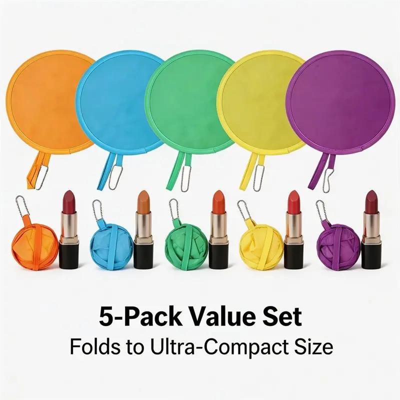 ABUG-Hand Fan,Manual Foldable Paper Fan Portable Colorful Folding Fan 5-Pack, Compact With Hanging Rope