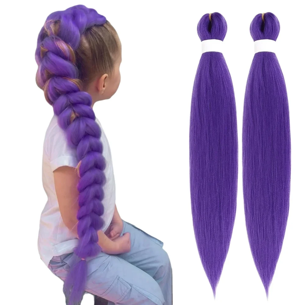 

26-дюймовые синтетические длинные фиолетовые плетеные волосы, предварительно растянутые наращивание волос, плетение волос для сцены, вечеринки, Рождественский костюм, косплей