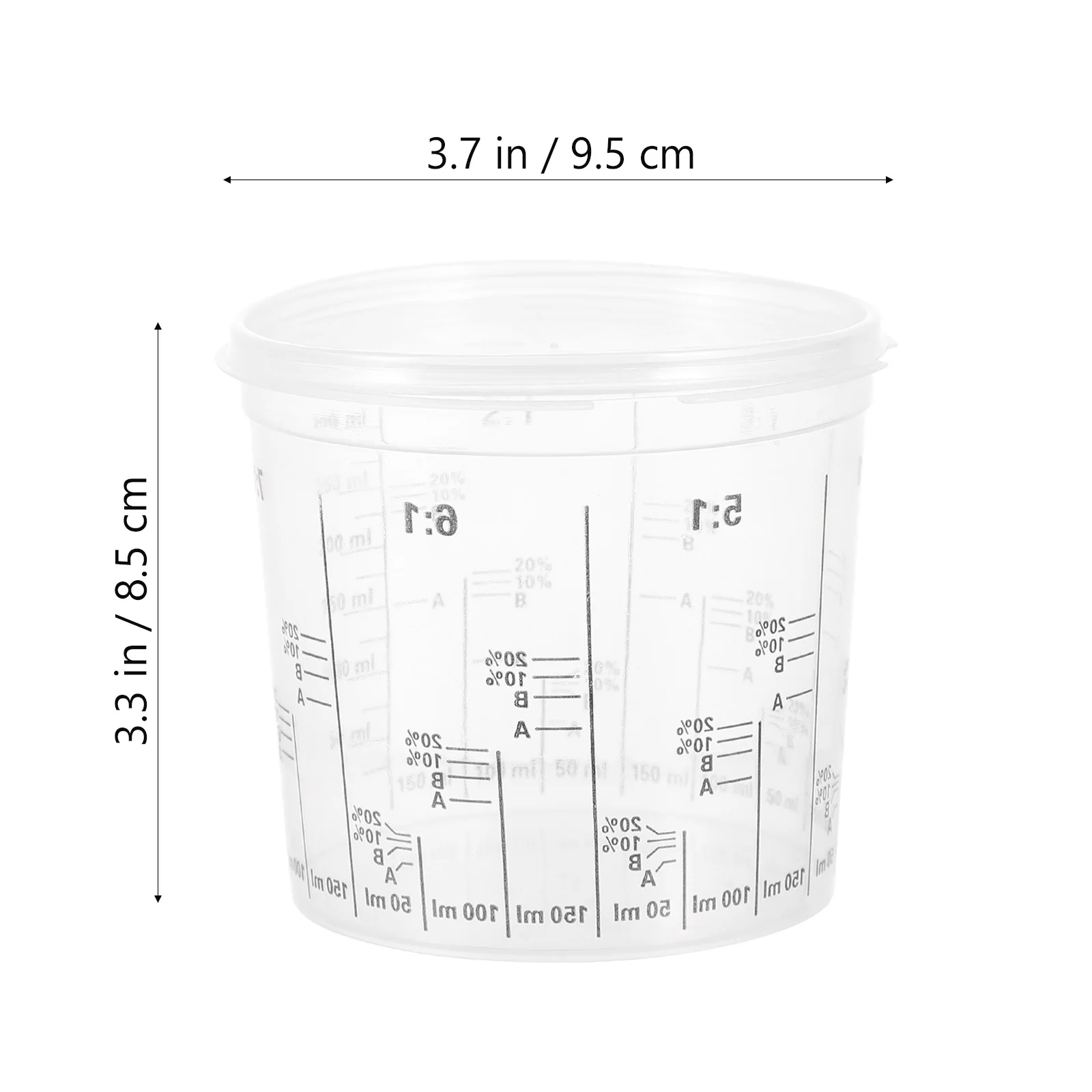 5 قطع من أكواب الطلاء الشفافة، أكواب قياس بلاستيكية، جدار سميك مقاومة للأحماض والقلويات، درجة حرارة عالية مثالية للزيت #2
