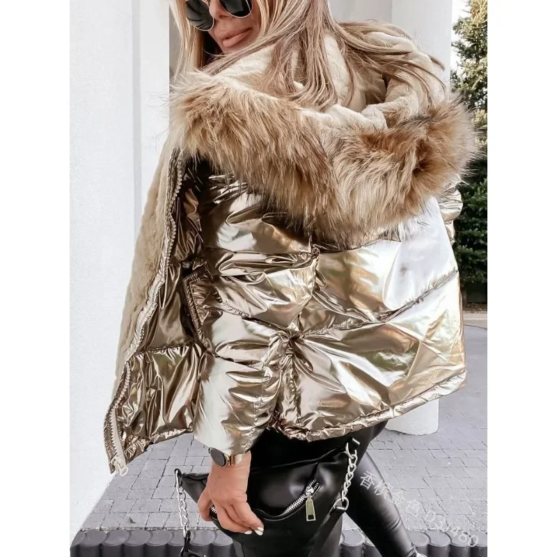 Chaqueta con cuello de piel para mujer, abrigo cálido con cremallera, acolchado de algodón, Parkas con capucha de tendencia, prendas de vestir,