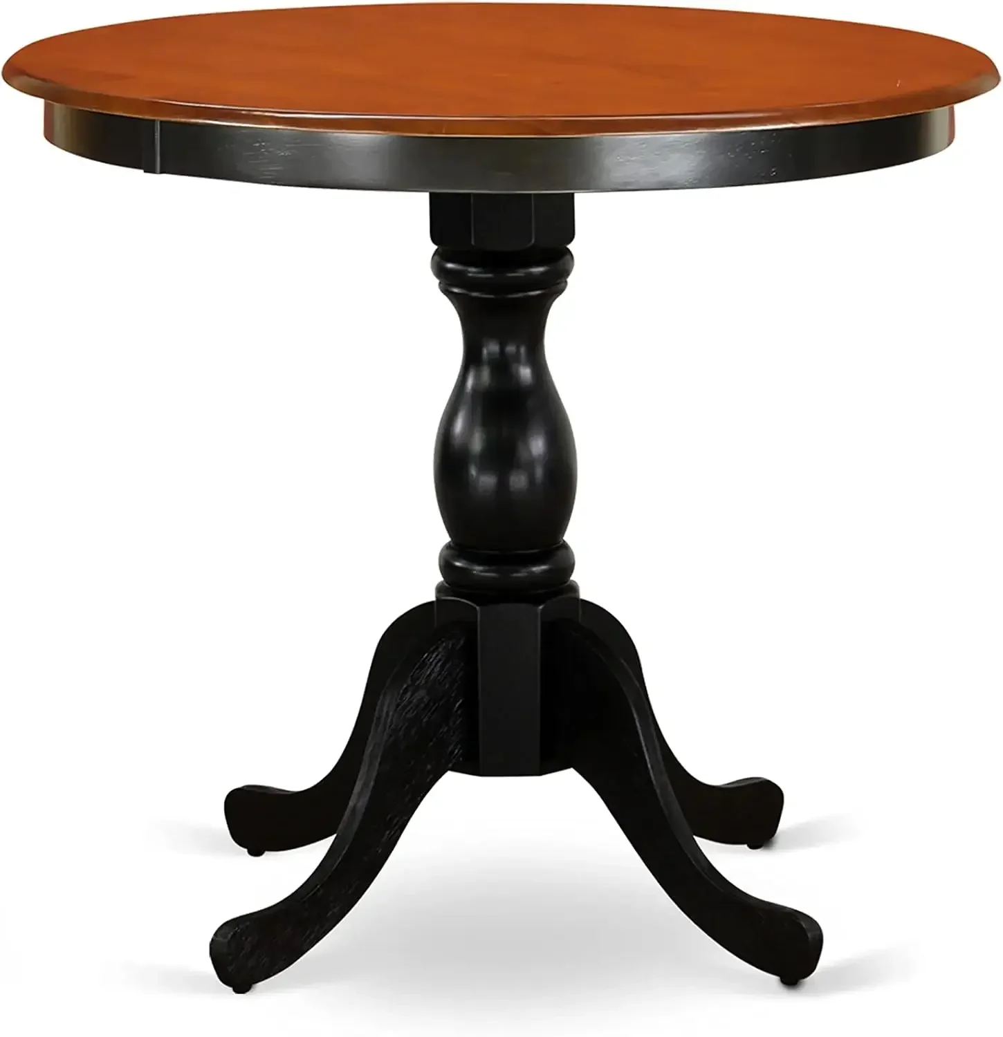 Round Dining Table Pedestal And Two Black Faux Leather Parson Chairs 3 Piece Kitchen Dining Set 30x30 Inch Cherry Black