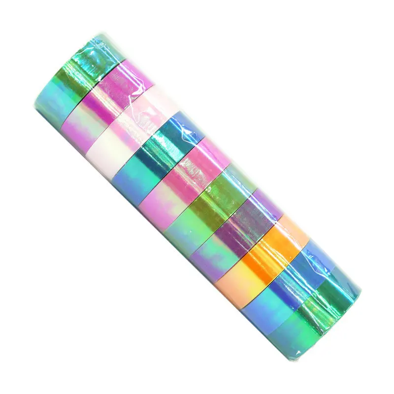 10 Rolls of Iridescent Iris Laser Film Tape Mermaid Ji Cool Hand Account DIY Decorative PE Sticker Washi Tapes 5m