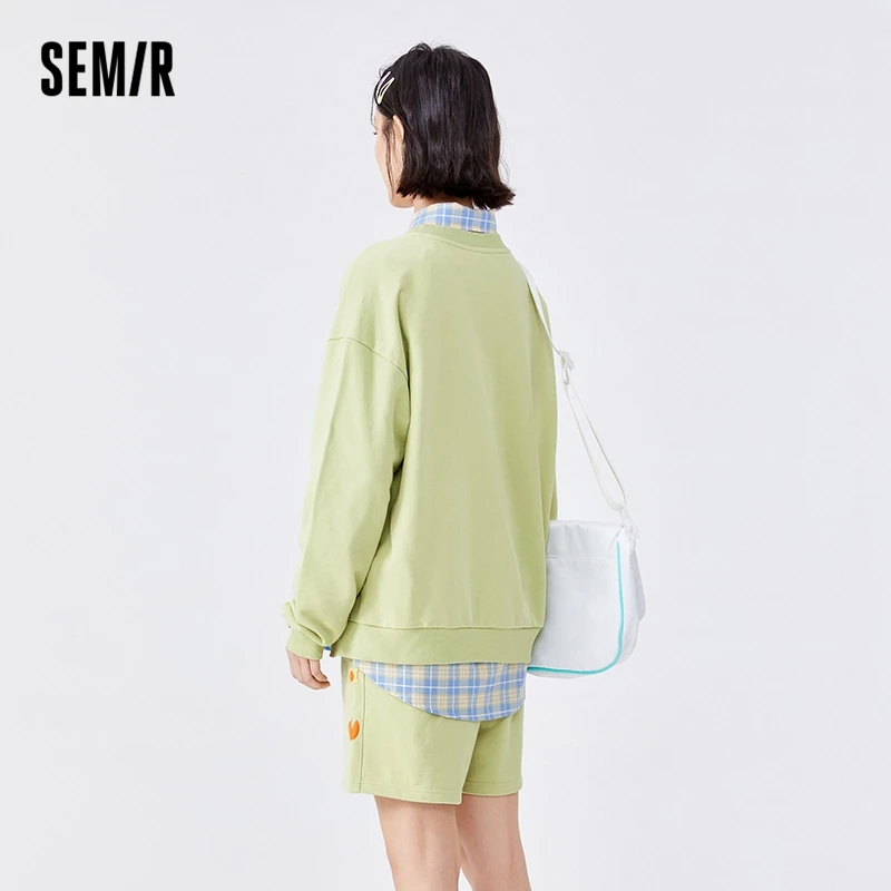 Semir Set Women Long Sleeved Sweater Shorts 2023 New Loose Sports Two-Piece Set