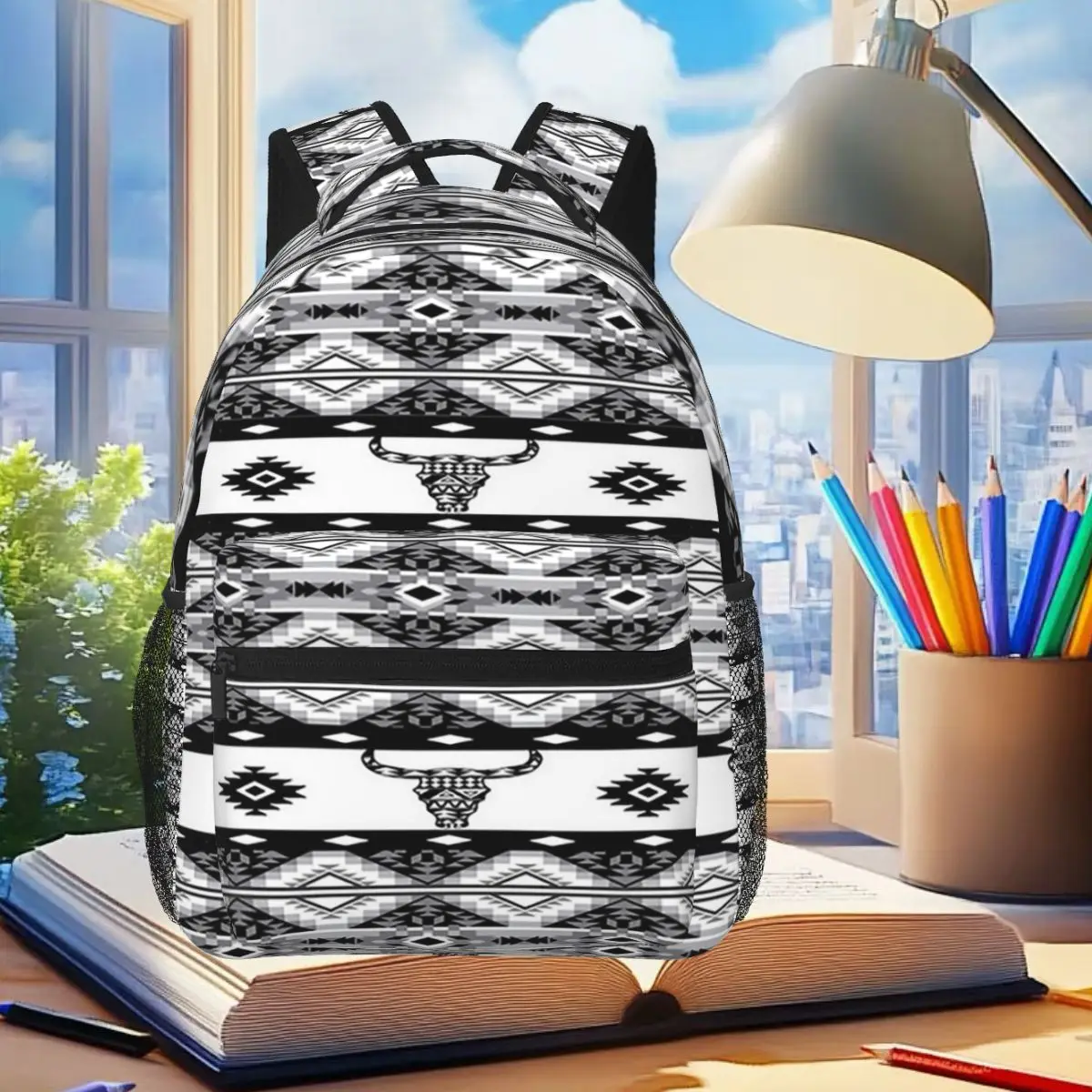 Bull Skull Tribal Aztec Bone Ethnic Backpack Student Boys Girls BookBag Children School Bag Laptop Shoulder Bags for Men Women