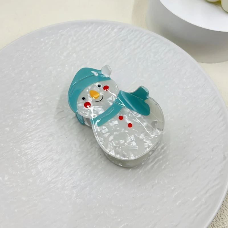 Pince à cheveux en acétate de dessin animé de Noël pour femmes, pince à cheveux de bonhomme de neige bleu mignon, pinces de requin, accessoires de cheveux simples, cadeau de Noël