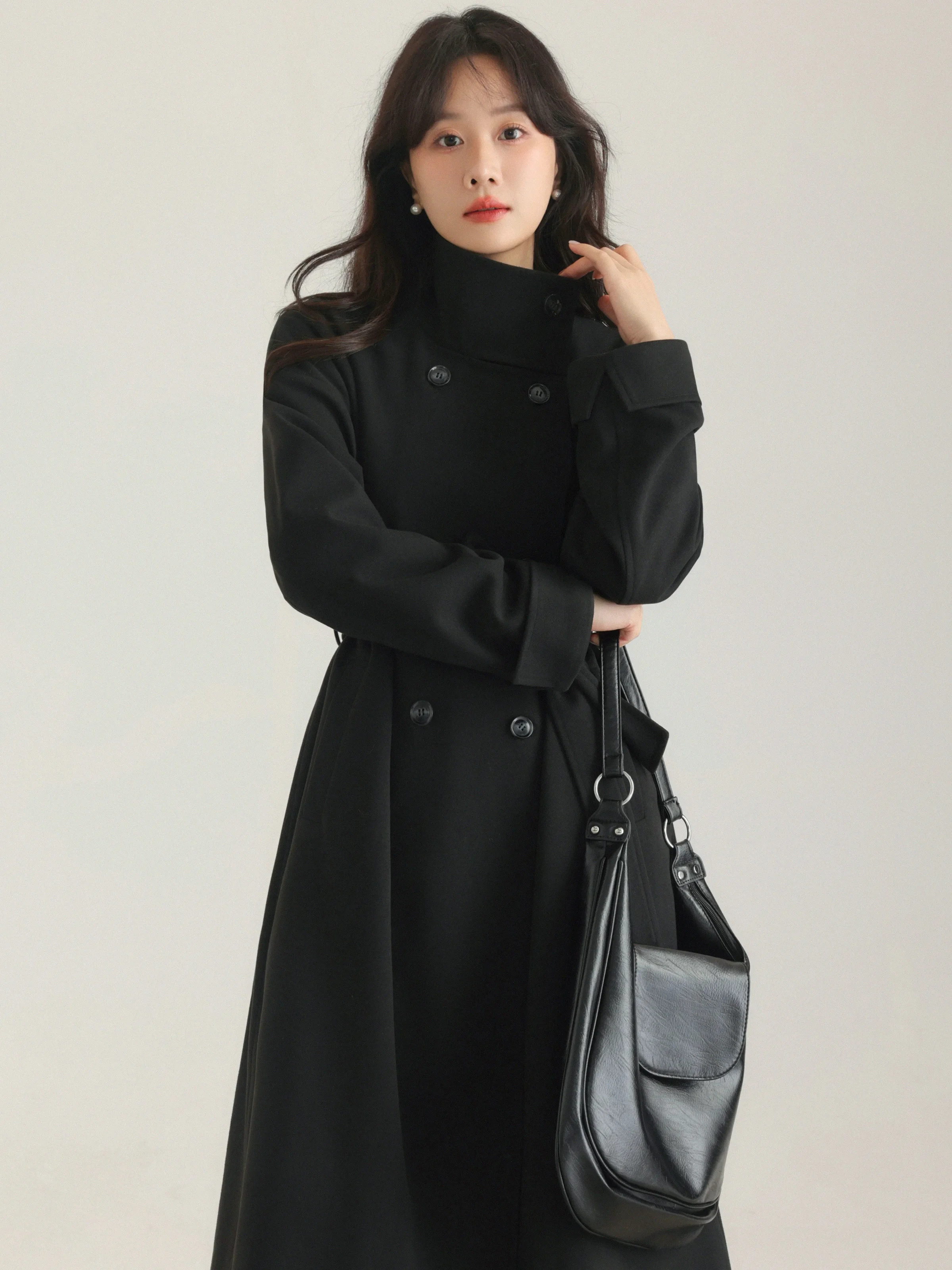 Vintage Elegant Wool-Like Coat for Women Winter Long Trench Coat with Belt Lapel Collar Slim Fit Casual Warm Thick Overcoat