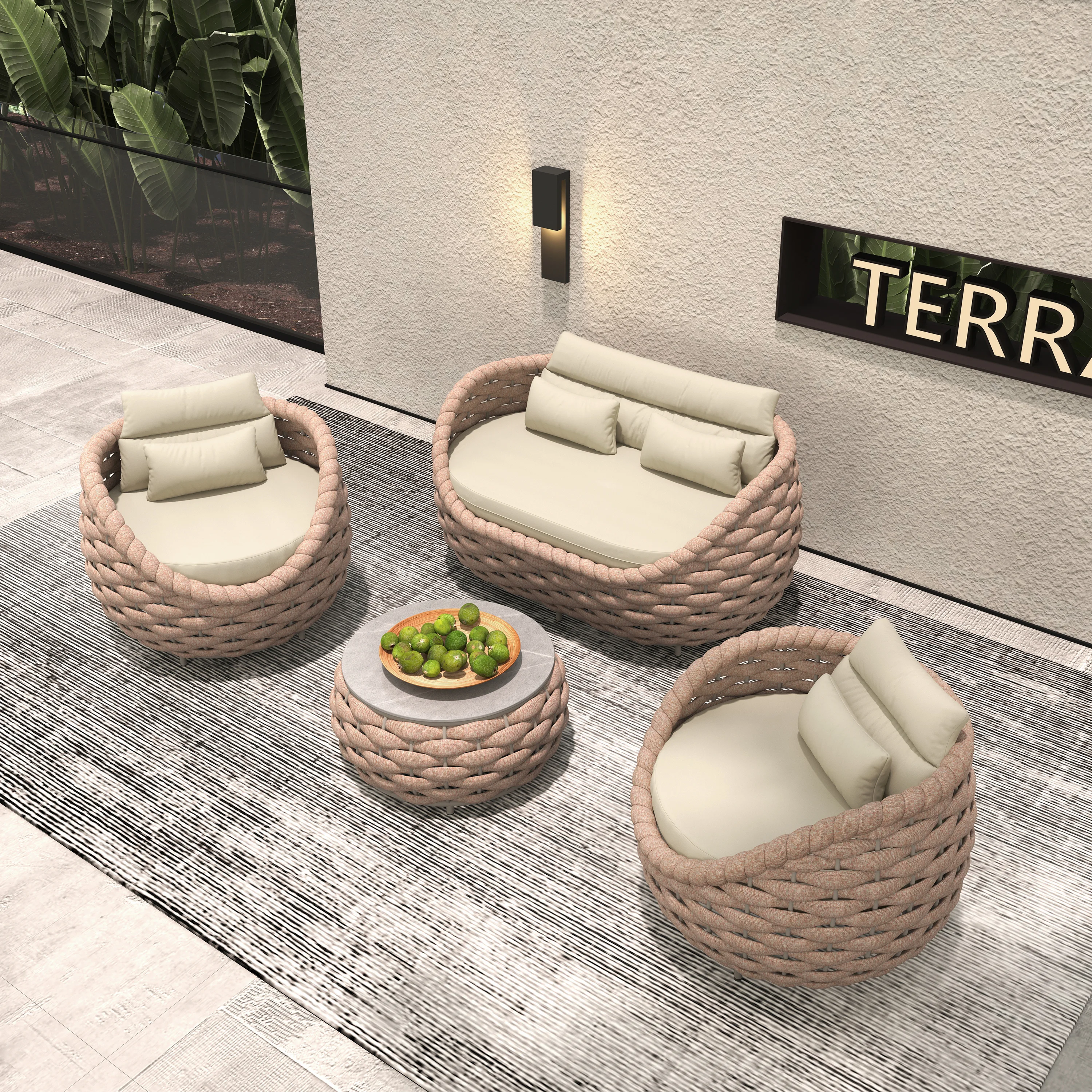

Fulin Factory Price Rattan Aluminum Teak Outdoor Garden Lounge Furniture Rattan Furniture Set