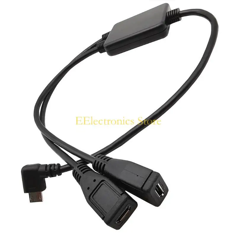 B03C Splitter and Micro USB Cable, 5-pin Male to 2 Female, Left Right Angle, Charger, 2-in-1 Data Cord, Half 30cm Adapter