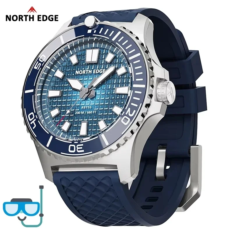NORTH EDGE 2026 NEW ABYSS Solar Powered Dive Quartz Luxury Watch 200M Waterproof Dive Sports Watches 316L Steel 180+ Day Power