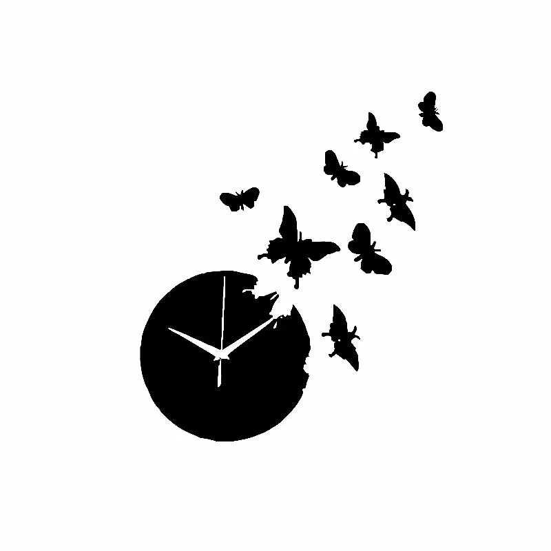 Car Sticker Clock Butterfly Watch Fashion PVC Car Decoration Accessories Applique Creative Waterproof Black/White,16cm*14cm