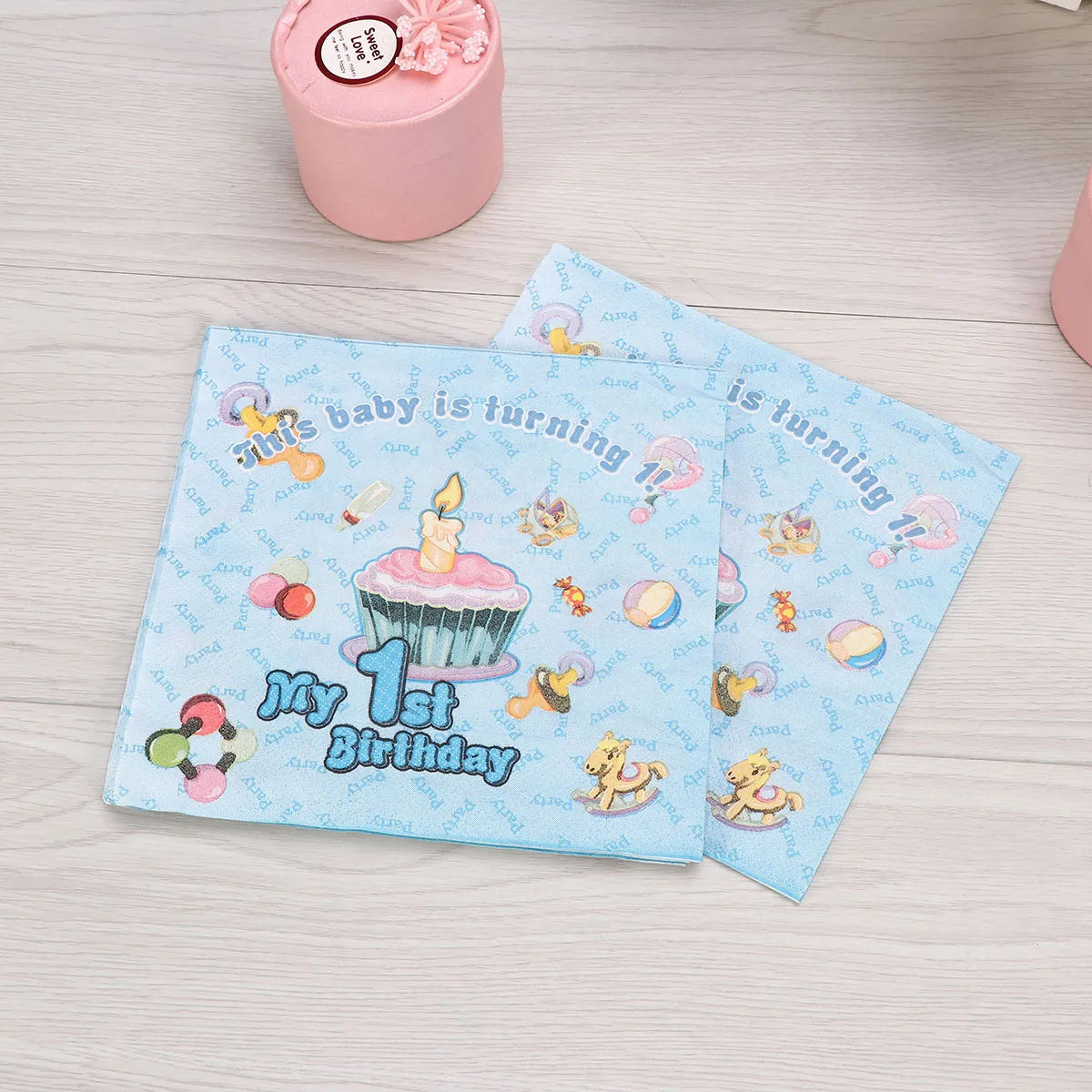 

20pcs Soft Birthday Napkins Material Printed Bright Dinner Napkins Color Paper Thick Easy Clean