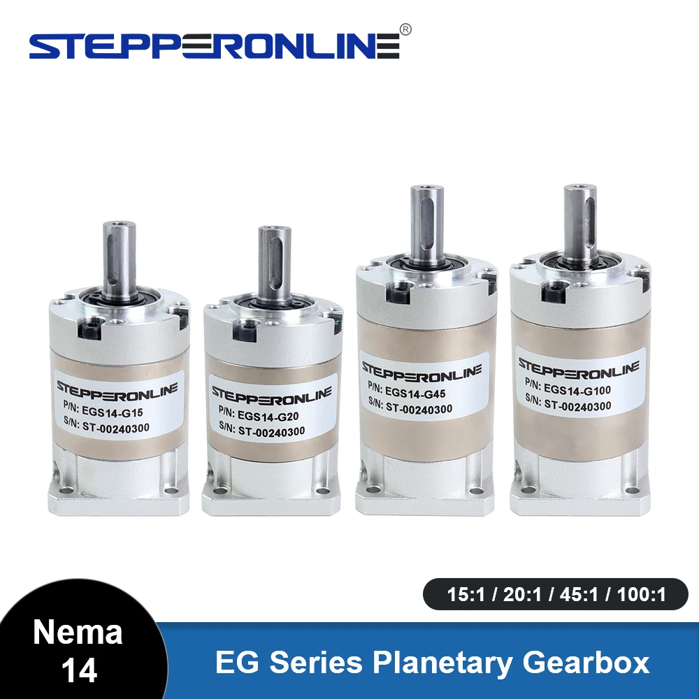 STEPPERONLINE Nema 14 Planetary Gearbox Speed Reducer Gear Ratio 15:1/20:1/45:1/100:1 5mm Input for Nema14 Stepper Motor