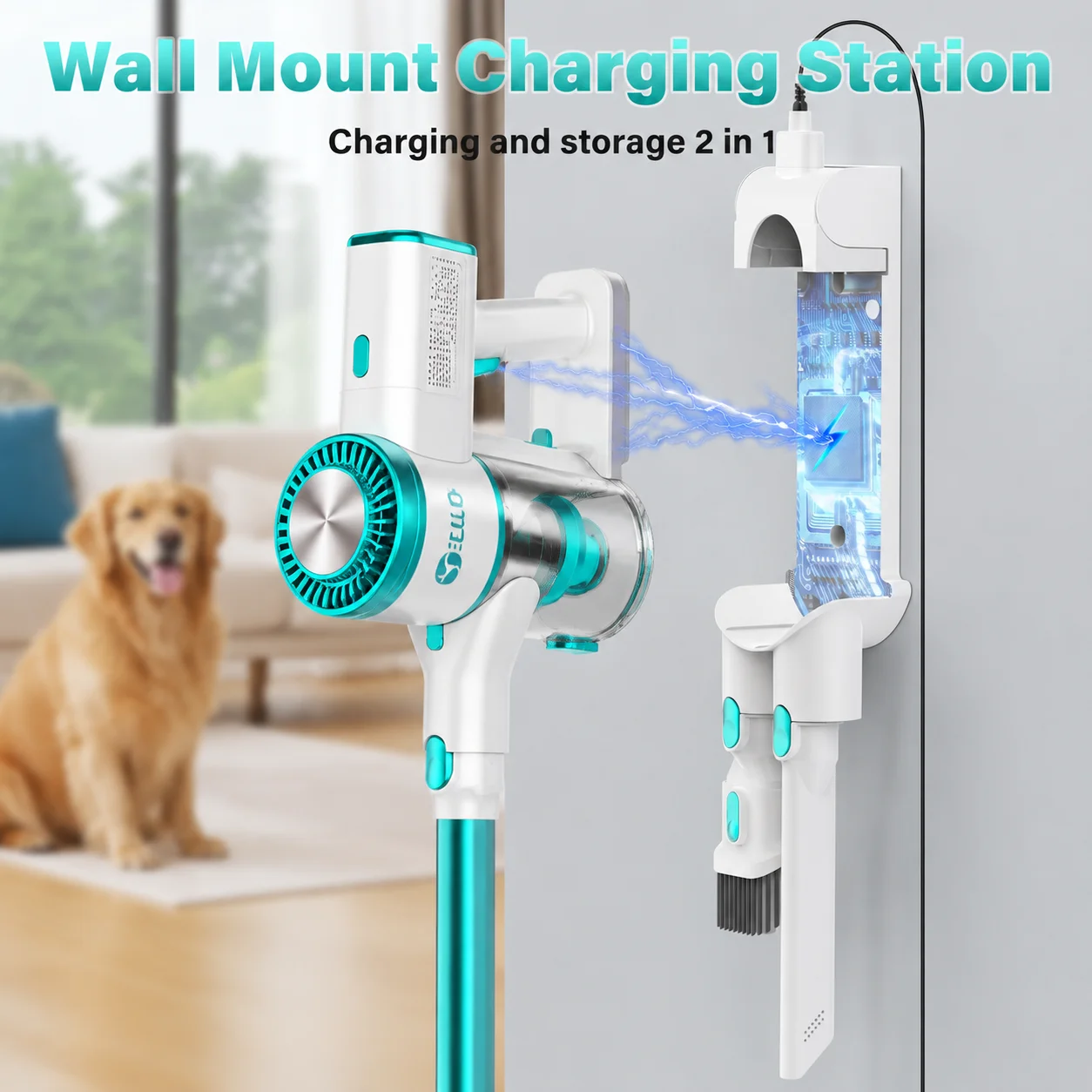 Cordless Vacuum Cleaner, 600W/46Kpa Stick Vacuum with LED Touch Screen, Charging Wall Dock, Anti-Tangle, Efficient cleaning