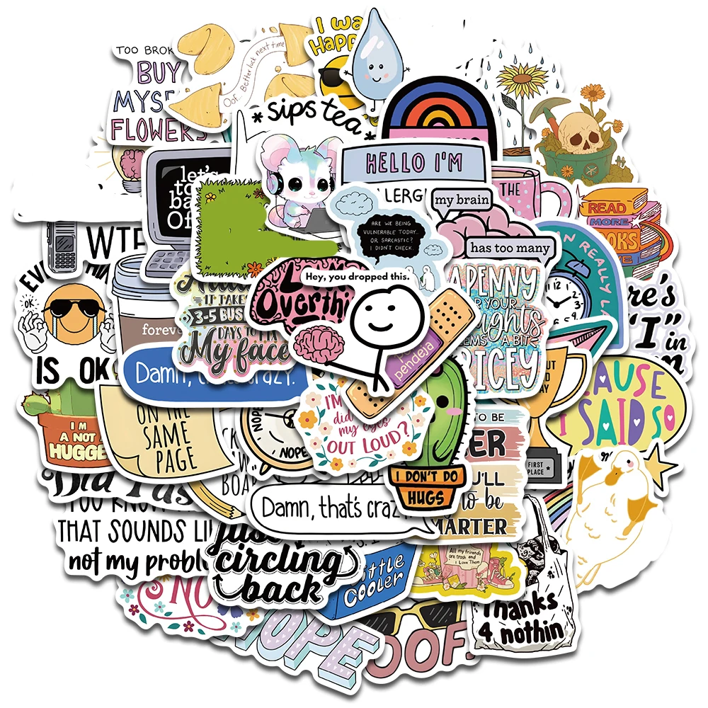 50 STKS Sarcastische Sticker Esthetische Kawaii Plakboek Graffiti Decoratie Laptop Bagage Telefoon Skateboard Waterdichte DIY Sticker