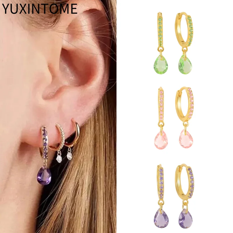 925 Sterling Silver Ear Needle Bohemia Water Drop Hoop Earrings For Women  Colorful Crystal Earrings Luxury Jewelry Pendientes