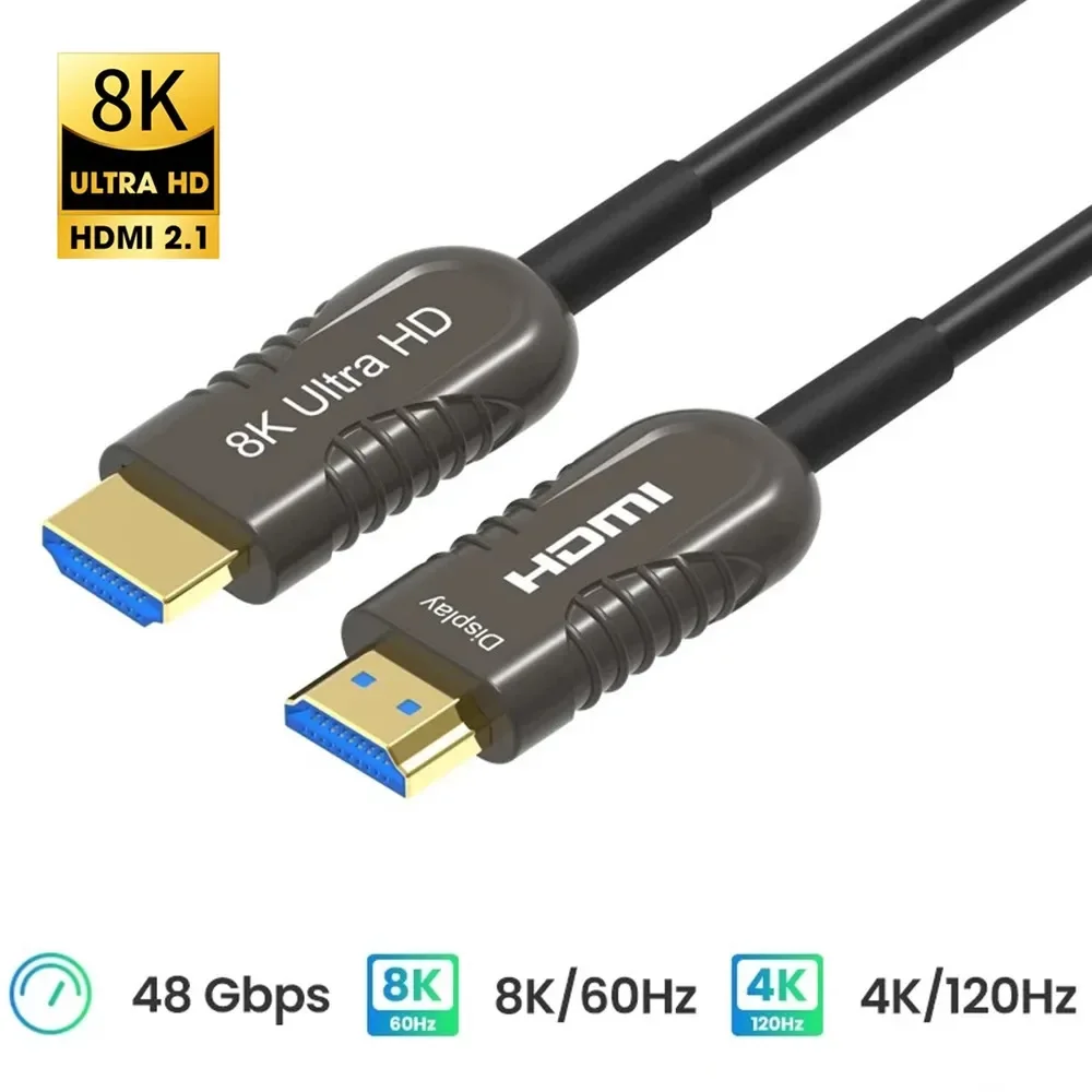 hdmi fiber Cable 8K 60Hz 4K 120Hz 48Gbps HDR HDCP 2.2 2.3 HDMI 2.1 Optical Fiber Cable 20M/30M/50M/100M for PS5/4 Tv-box PC TV