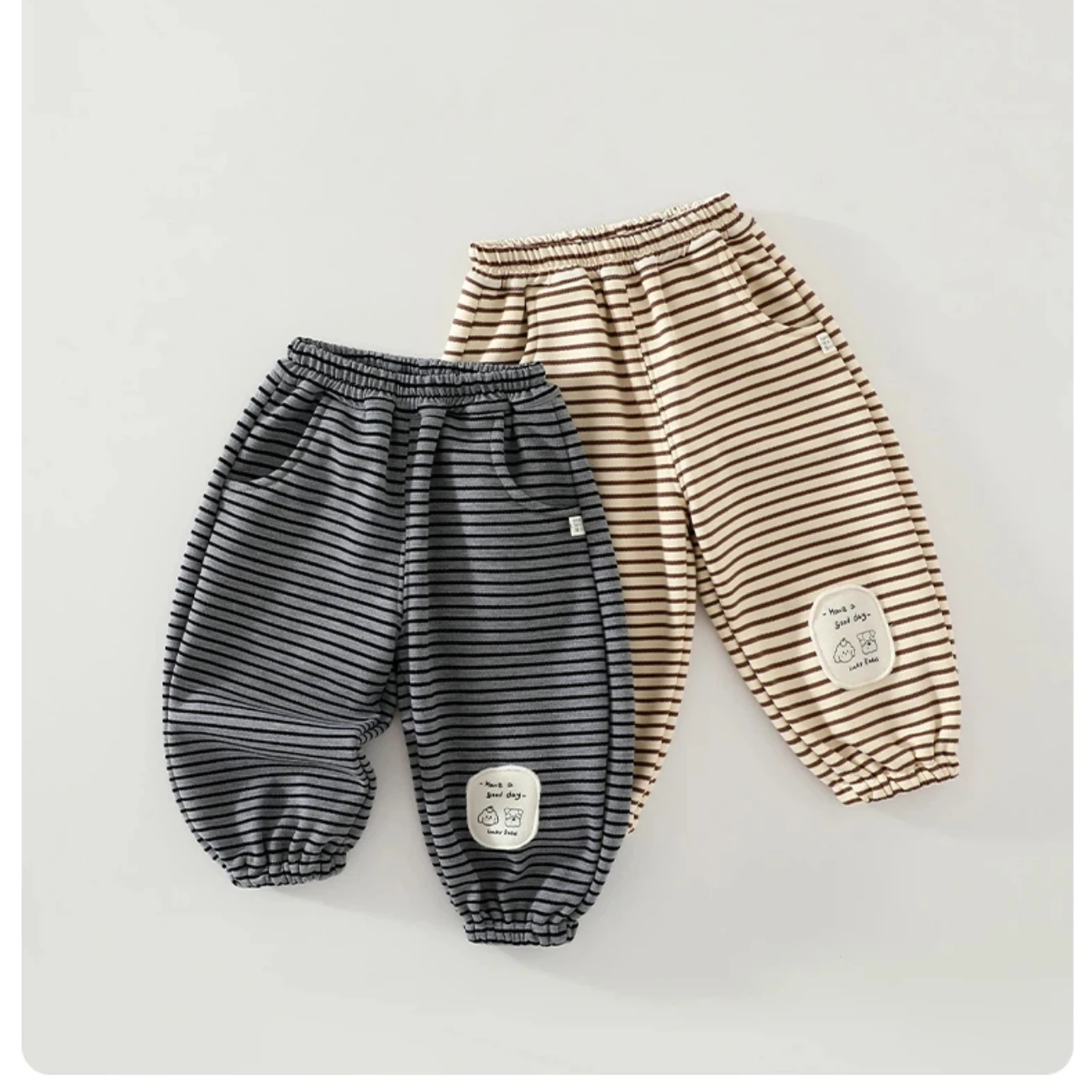 Baby Striped Jogger Sweatpants Spring and Autumn Style Infant Cartoon Patch Casual Pants Unisex Loose Versatile Long Pants