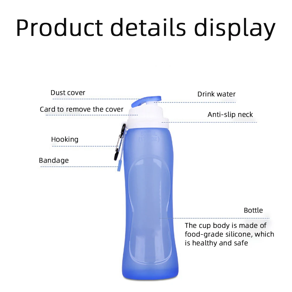 Water Bottle Silicone Folding Soft Water Bottle Outdoor Sports Water Bottle Foldable 500ML Water Bag Running Camping Hiking