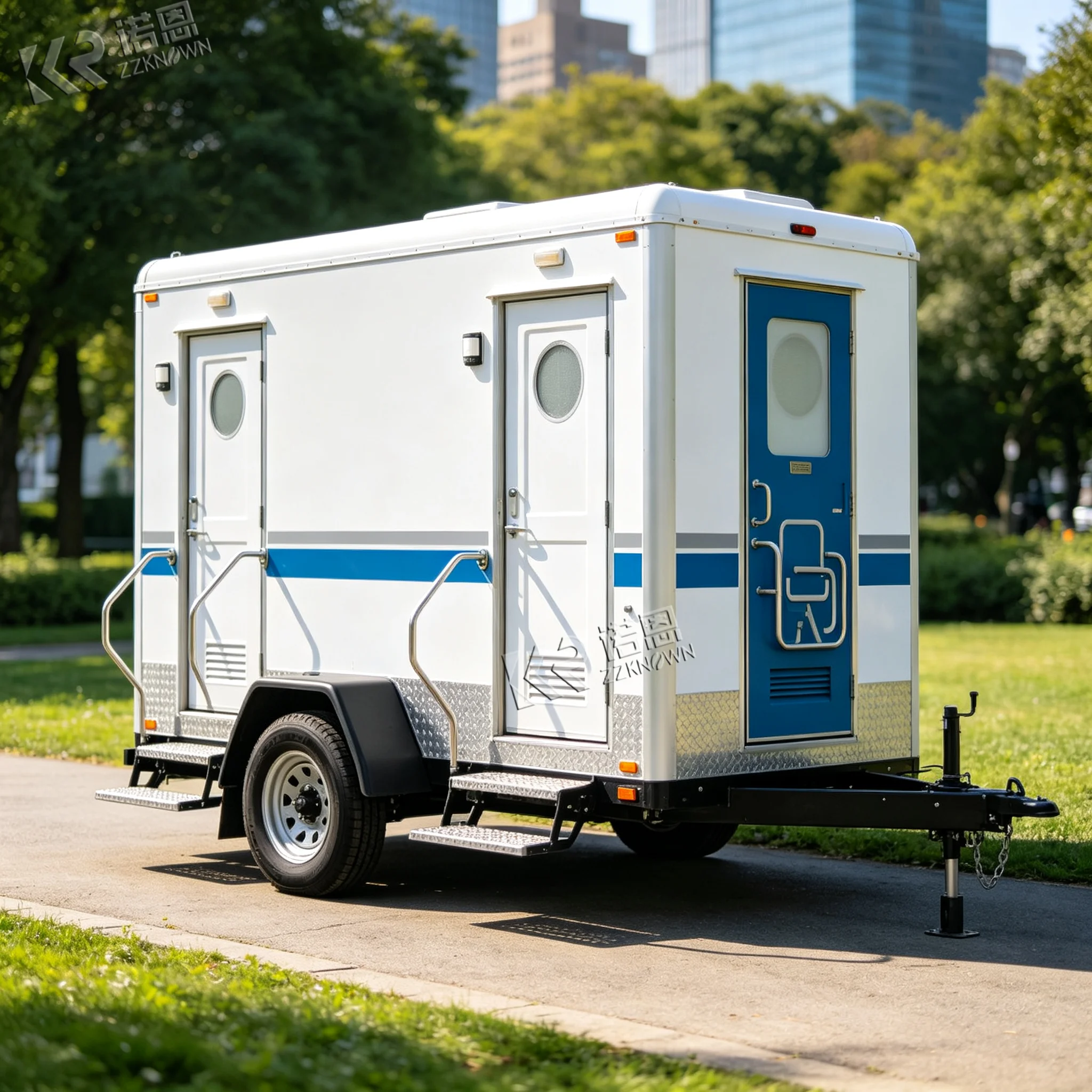 2 Door Multi Stall Mobile Bathroom Trailer Portable Toilet Trailer Customizable Event Hire Construction Wedding Use