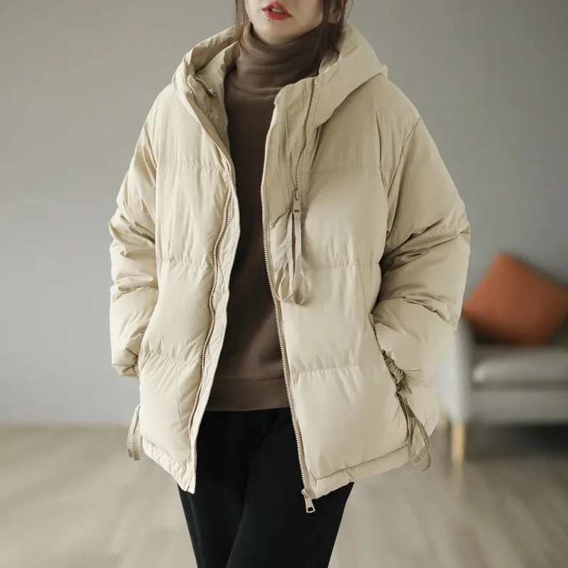 Women Hooded Puffer Coat Winter Korean Loose Thickened Warm Short Jacket Casual Versatile Outerwear