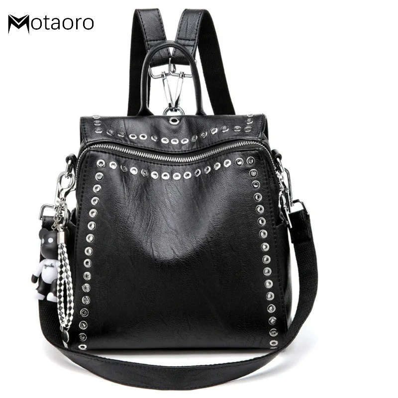 

New Women Leather Backpack Rivet School Bags For Teenage Girls Fashion Female Bagpack Schoolbag Sac Feminina Mochila Backpacks