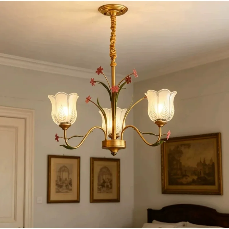 

French Romance Flower Chandelier Retro Simple Hanging Lights for Living Dining Room Bedroom Home Decor LED Lighting Lamp