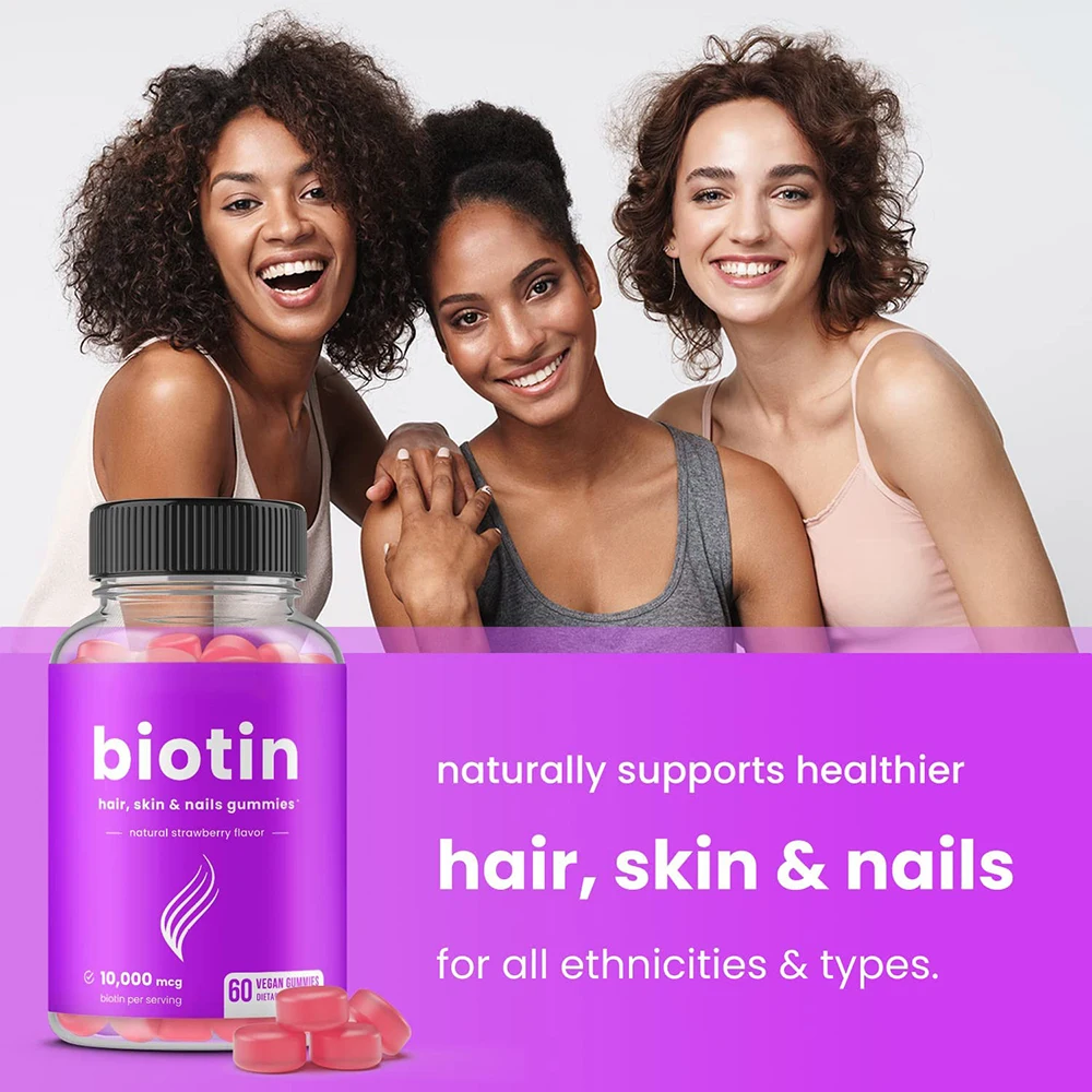 

High Potency Biotin Gummies 10000mcg for Healthy Hair, Skin & Nails Vitamins for Women, Men & Kids - Vegan Hair Vitamins Gummy