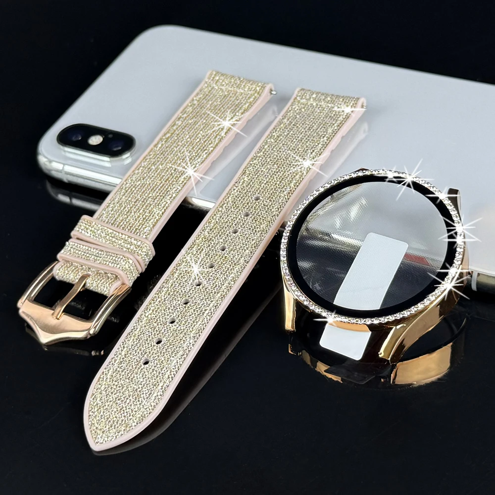 2pcs for samsung galaxy watch 7 6 5 4 44mm 40mm band + Tempered glass screen protector case galaxy watch 7 bling strap Bumper