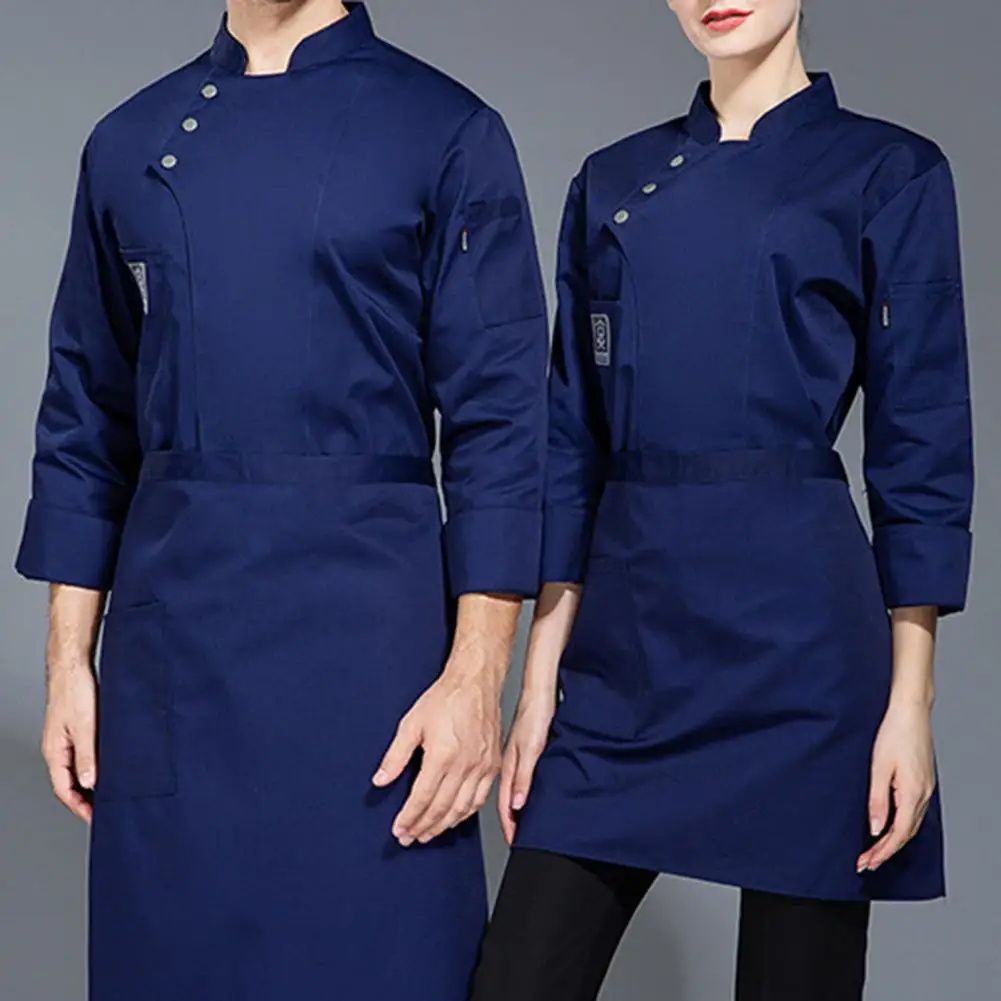 Uniforme de chef à col montant pour hommes et femmes, uniforme de restaurant de poche à simple boutonnage, imperméable, anti-salissure, chef de cuisine Chamonix Y-