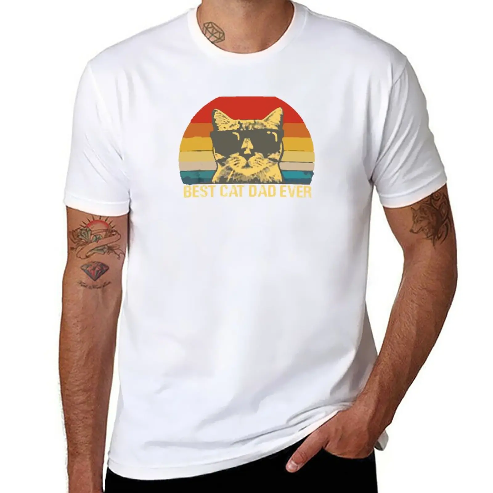 New Vintage Retro Best Cat Dad Ever Sunset Fathers Gift Shirt T-Shirt Anime t-shirt cute tops tops funny t shirts for men