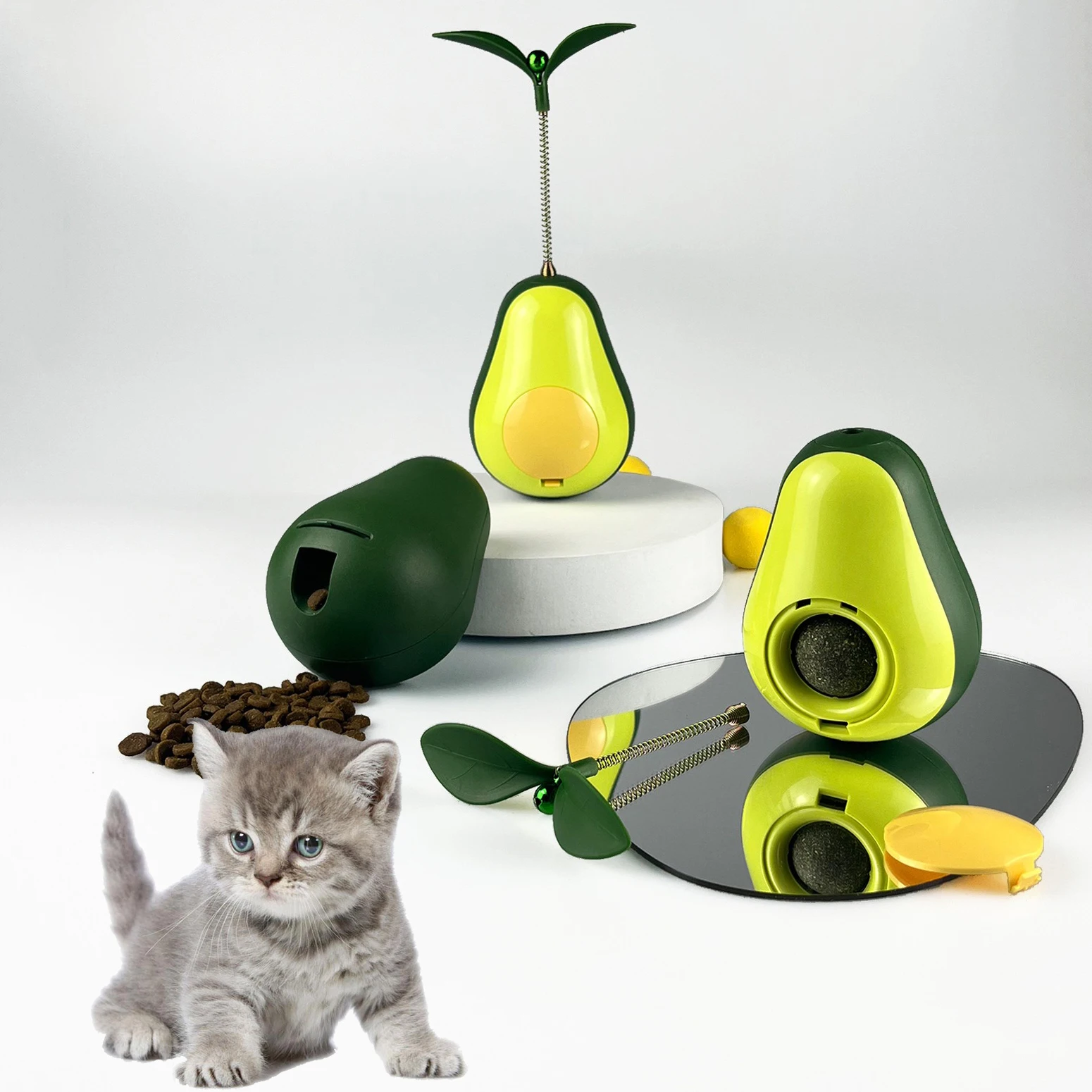 Pet cat toy spinning ball cat teaser tumbler cat teaser stick Avocado shape Multi functional mint balls Food leakage Cat toys