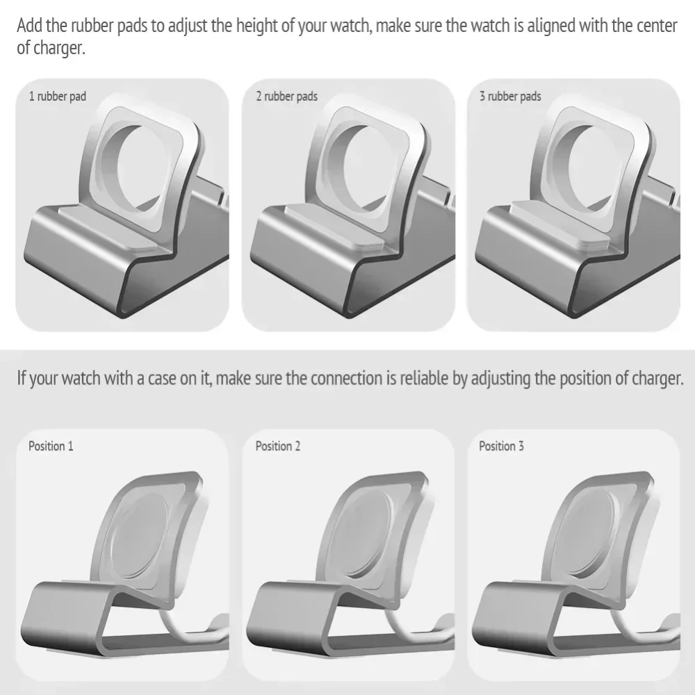 Charger Stand for Apple Watch Dock Station Aluminum Charging Holder for iWatch Ultra 3 11/10/9/SE/8/7/6/5/4/3/2 Silicon Bracket