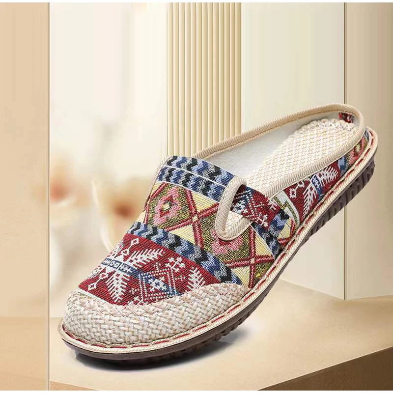 2024 Fashion Women\'s Shoes Ethnic Style Embroidered Linen Breathable Outdoor Casual Slippers Shoes for Women Zapatos De Mujer