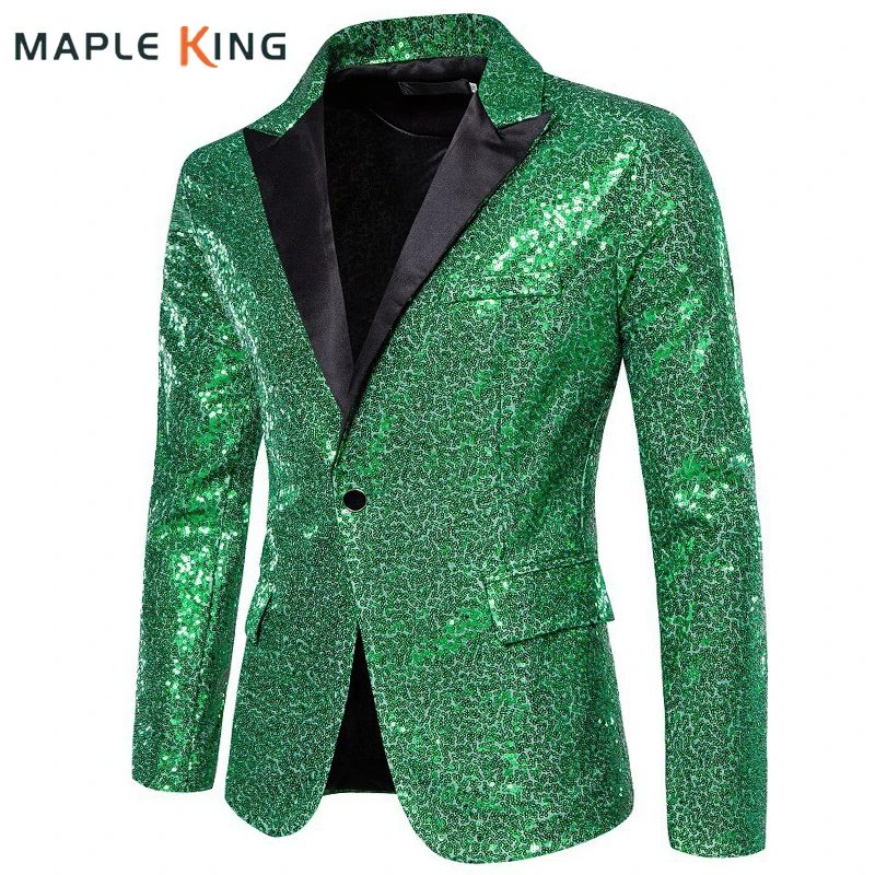 Green Blazer Shiny Sequin Mens Suit Jacket Luxury Paillette Homme Nightclub Prom DJ Party Dress Men Stage Clothes for Singers