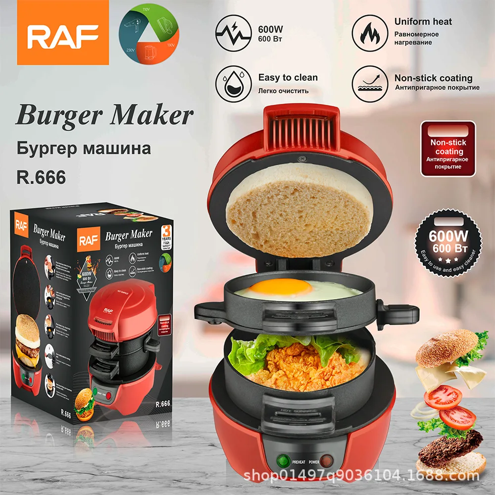 Household Burger Sandwich Maker 600W Multifunctional Breakfast Waffle Machine Toaster Bread Baking Machine with Egg Cooker Pan