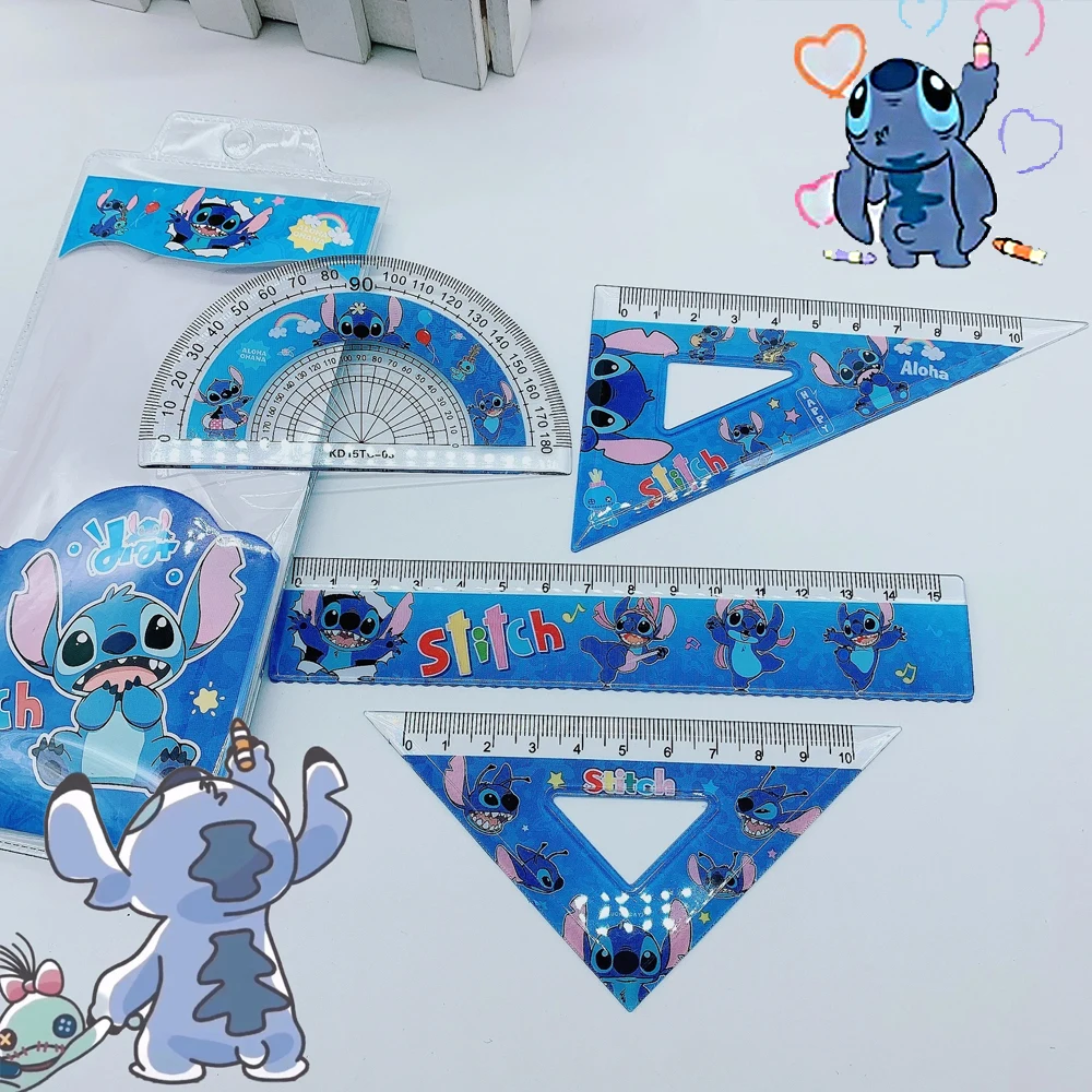 

4pcs Stitch Creative Ruler Set Stitch Student Study Stationery Rulers Triangle Protractor Set School Supplies Wholesale Kid Gift