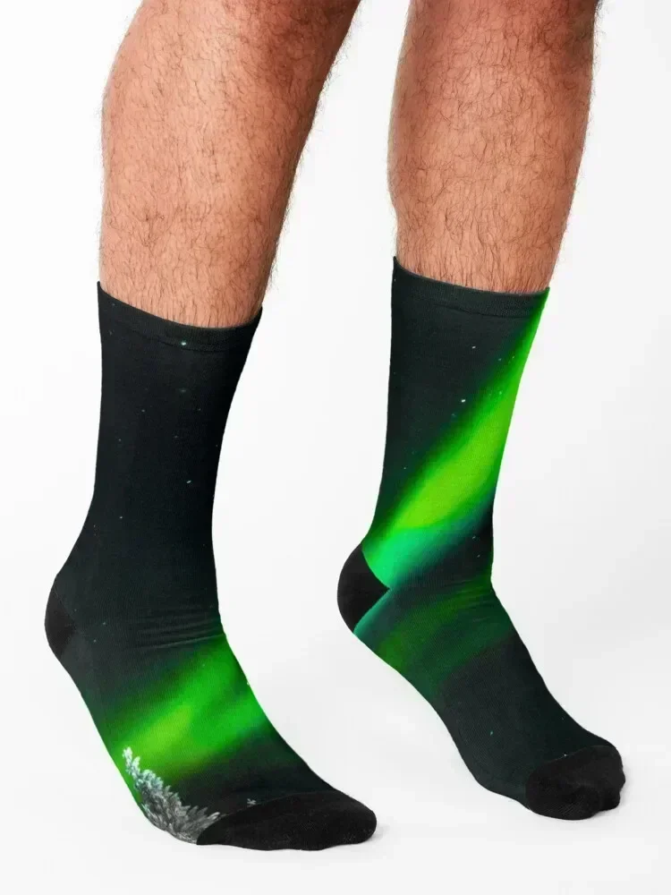 Luces del norte verdes nevadas hermosa vista: calcetines más vendidos calcetines de fútbol antideslizantes personalizados para mujeres y hombres