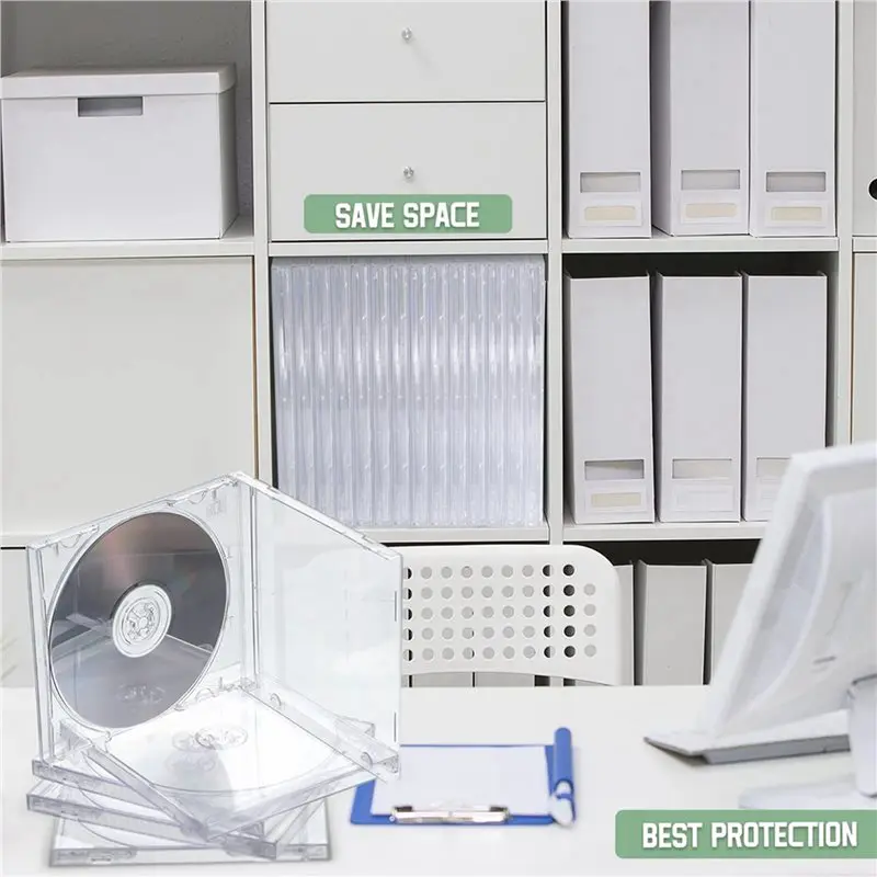 T24C 40 Pcs 10.4 Mm CD Jewel Cases Standard Single Clear CD Case DVD Cover Protection Replacement