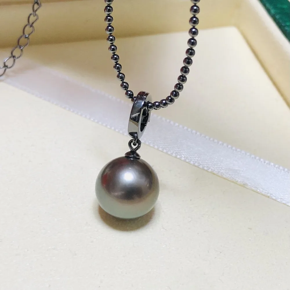 

DIY Pearl Accessories S925 Sterling Silver Pendant Empty Holder Black Buckle Necklace Pendant Fit 9-13mm Round D217