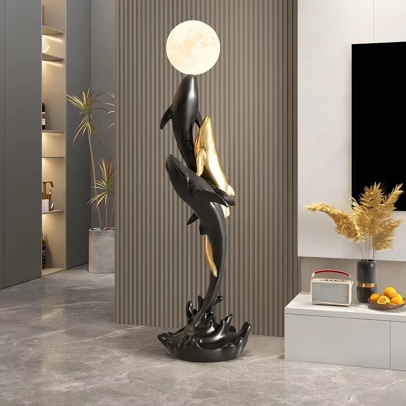 Whale sculpture floor lamp, luxury home decoration, art and craft ornaments. Elegant home furnishings