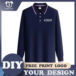 Plus Size Laple Long Sleeve Work Polo Shirt Printing Brand Text 100% Polyester Casual Custom Logo Autumn Tops Women