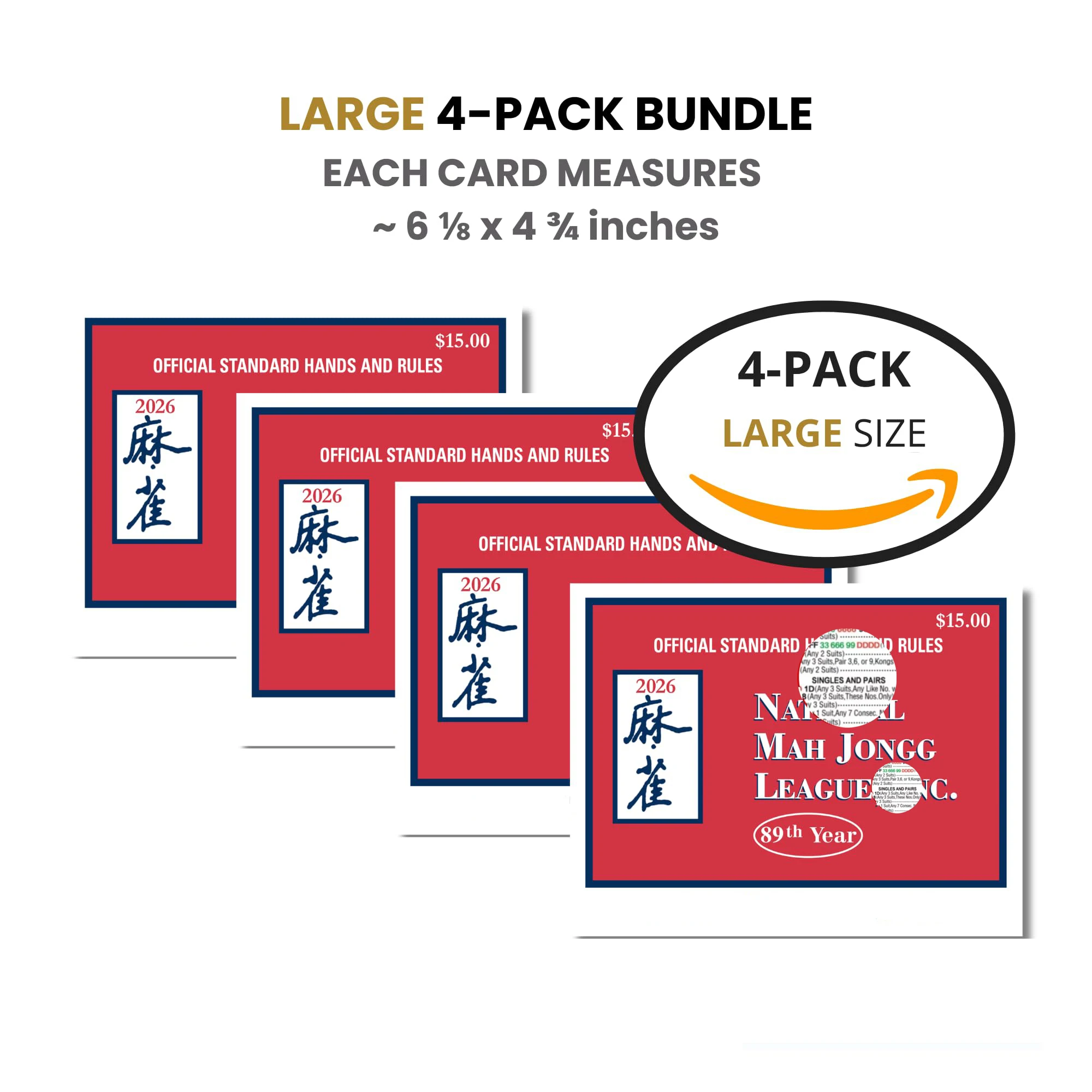 2026 Mahjong Large Size Cards Four-Pack Bundle, Hands and Rules,Easy to Read Game Table Accessories
