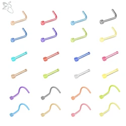 ZS 12PCS/Lot 20G Anti Allergy Acrylic Nose Stud Set I/L/S Shape Colorful Nostril Piercings Invisible Pin Nose Piercing Jewelry