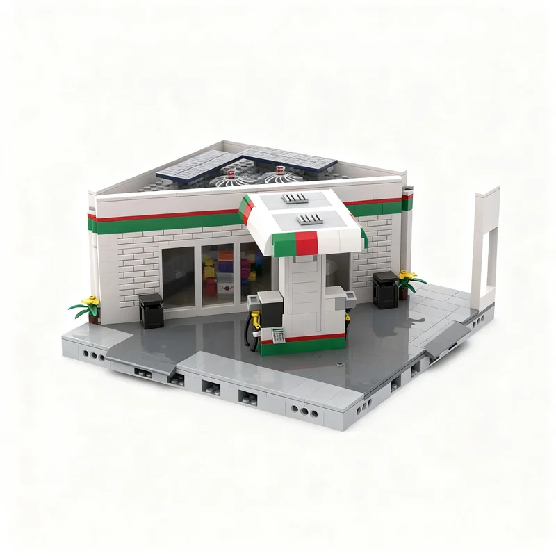 960pcs MOC Corner Service Station City Model Building Blocks Toy Education Brick DIY 3D Display Art Assemble Birthday Craft
