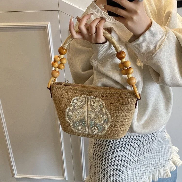 

2025 Summer Embroidered Bucket Bag Womens Chic Chinese Style Purse Artistic Crossbody Tote Fashionable Handheld Clutch