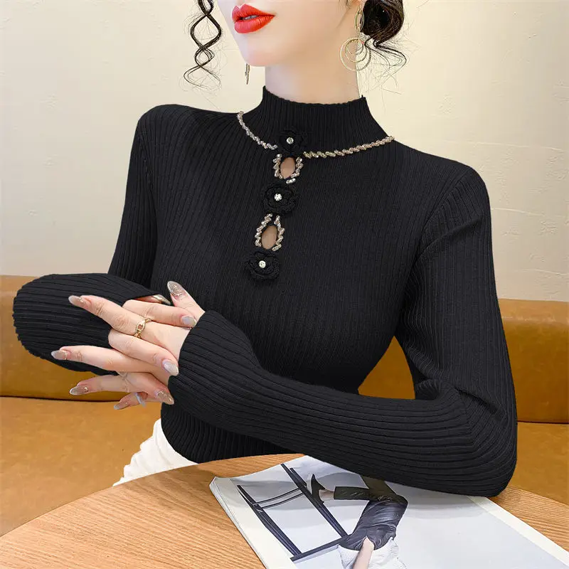 Pull chinois à boucle creuse, nouveau Style, Base de pull, Slim et à la mode, haut tendance, automne et hiver