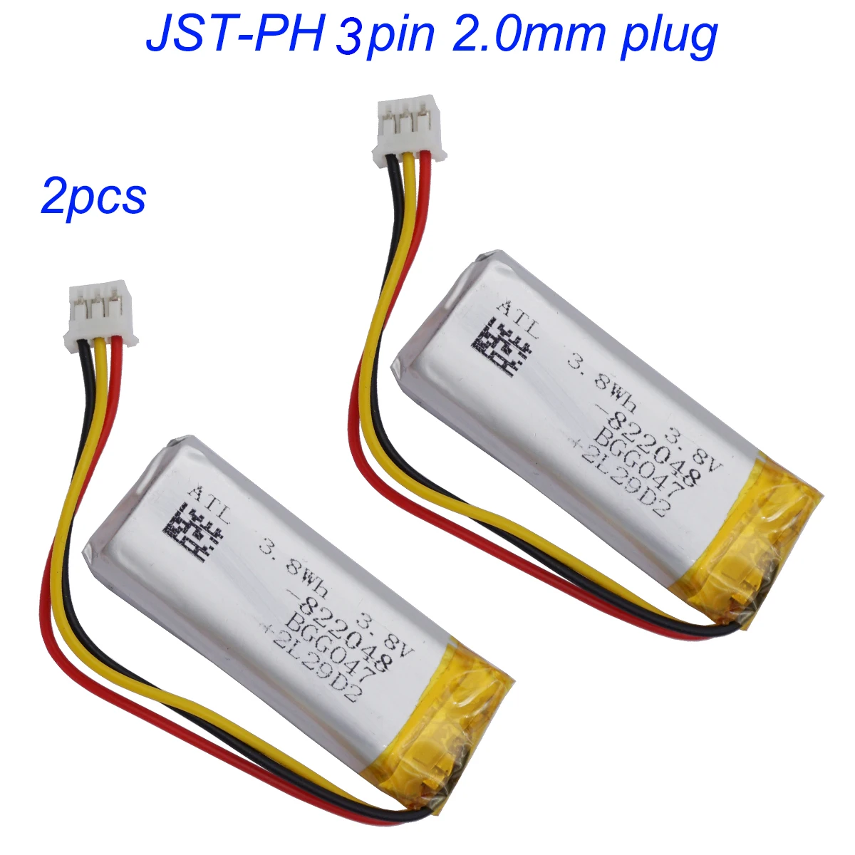 XINJ 2 uds 3,8 V 1000mAh 3.8Wh Termistor Li batería 822048 Lipo JST 3 pines 2,0mm conector uso en Roku Pro control remoto por voz