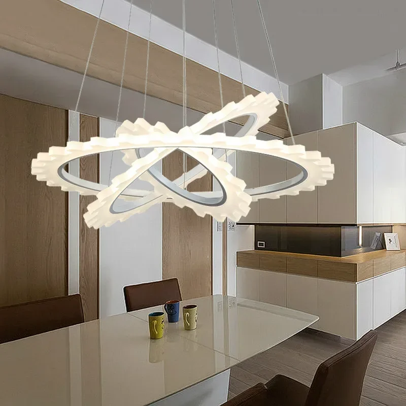 Nordic Gear Acrylic Ring LED Pendant Chandelier Lighting Lustre Aluminum Kitchen Dining Room Chandeliers Lamp Hanging Lights